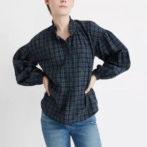 NWT! Madewell Plaid Ruffle Neck Popover XS